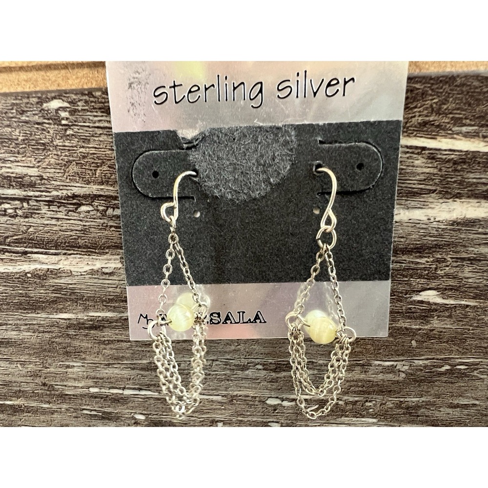 Marsala Sterling Silver Fish Hook‎ Dangle Earrings Chain Bead Lightweight New